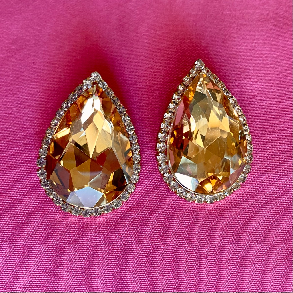 Natasha Couture Gold Hazel Teardrop Earring Studs Rhinestone Encrusted Outline 20$